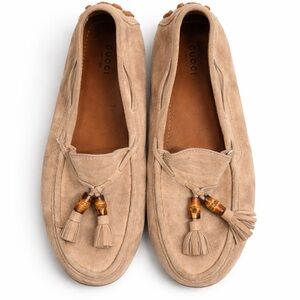 Gucci Bamboo Tassel Suede Driving Loafers Tan Women’s 37.5 (US 7/7.5)